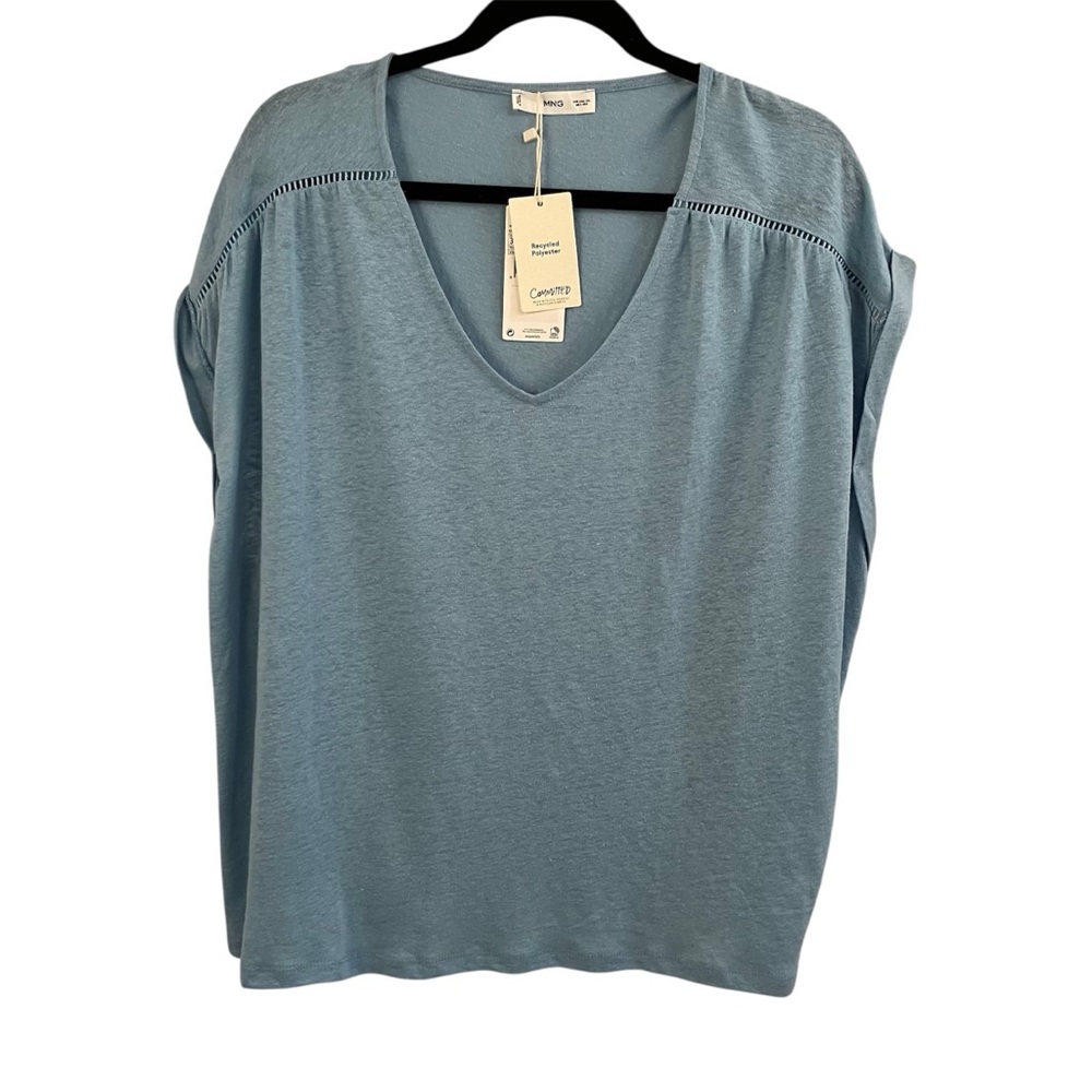 MNG by Mango 3x Light Blue V-Neck Women's Tee